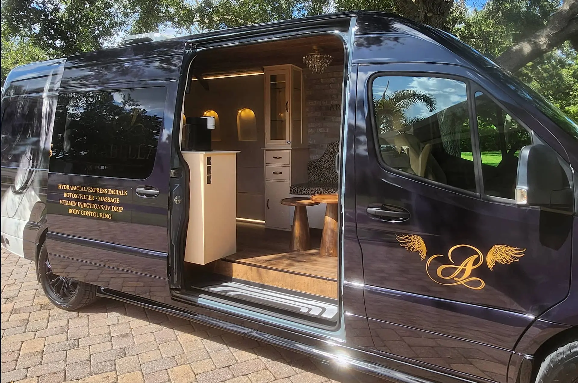Luxury mobile med spa van exterior